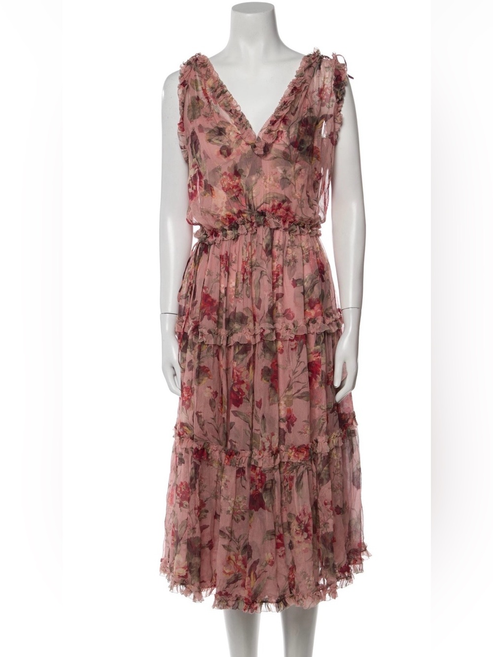 Zimmermann Rose-Pink Floral Tiered Chiffon Maxi Dress